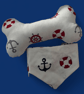 Nautical personalised dog bandana with matching toy bone size S