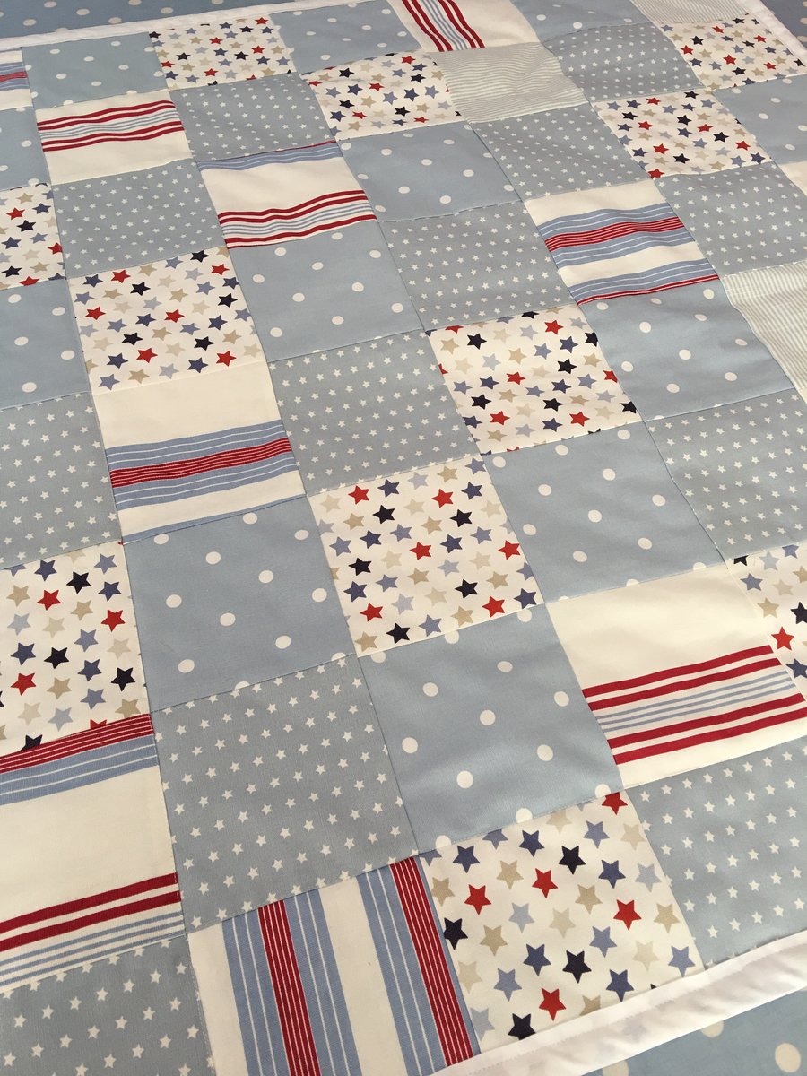 Boys stars & stripes fabric Patchwork quilt, throw,bedspread, cot quilt
