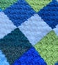 Blue , Green and White Patchwork Crocheted Lap Throw - Baby Blanket - Image 4