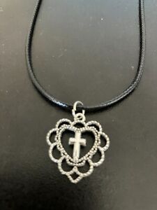 heart cross charm pendant on a 18" leather cord necklace