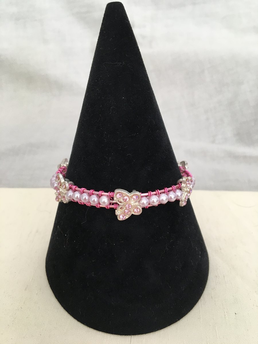 Pink Wirework Butterfly Bangle