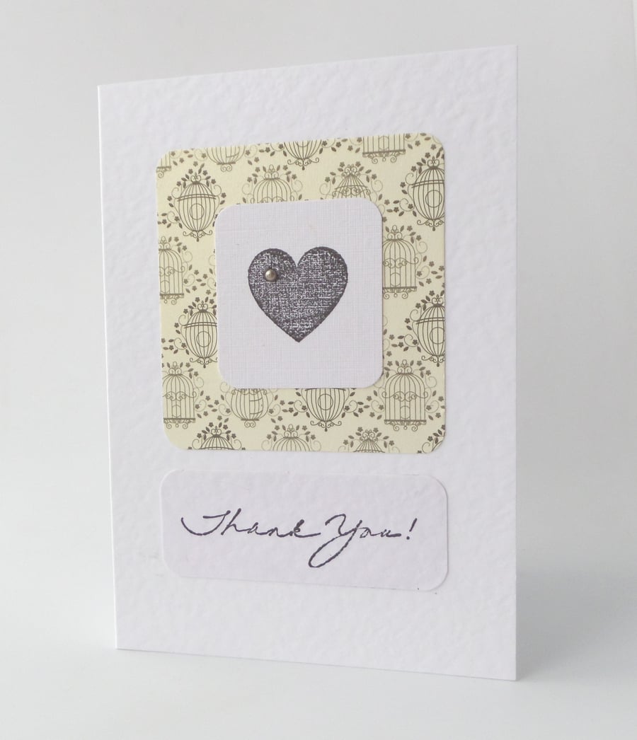  Thank You Card, Elegant Smart Classy Vintage Birdcages Heart Card.