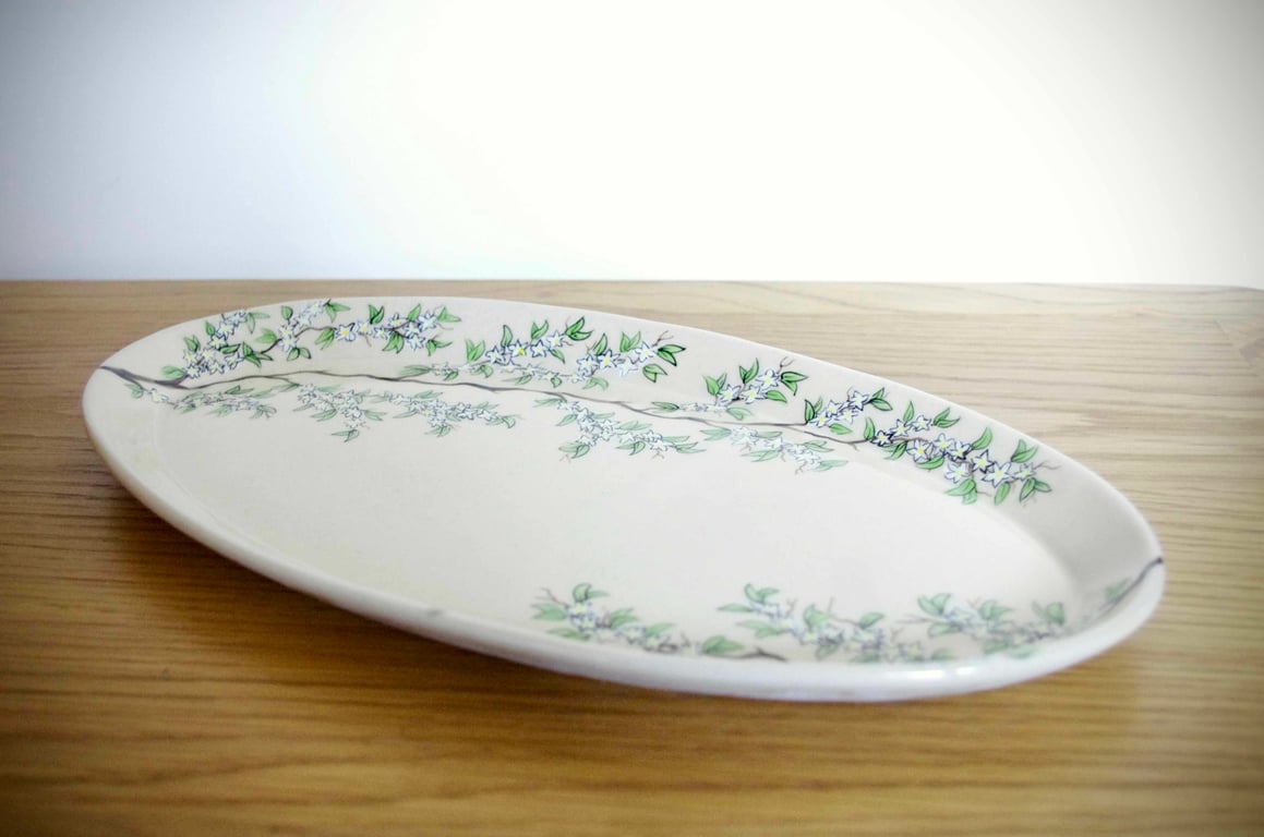 Large Oval Dish - White Cherry Blossom, Branch