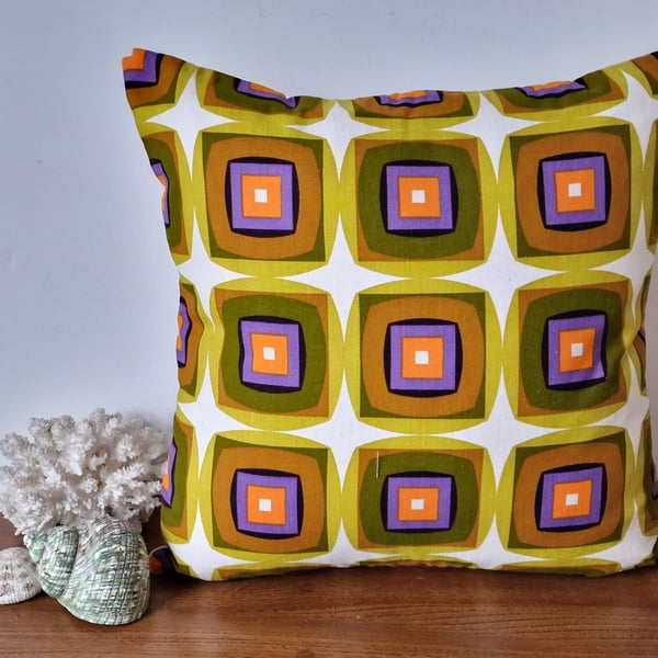 Handmade geometric cushion vintage 1960s 1970s fabric