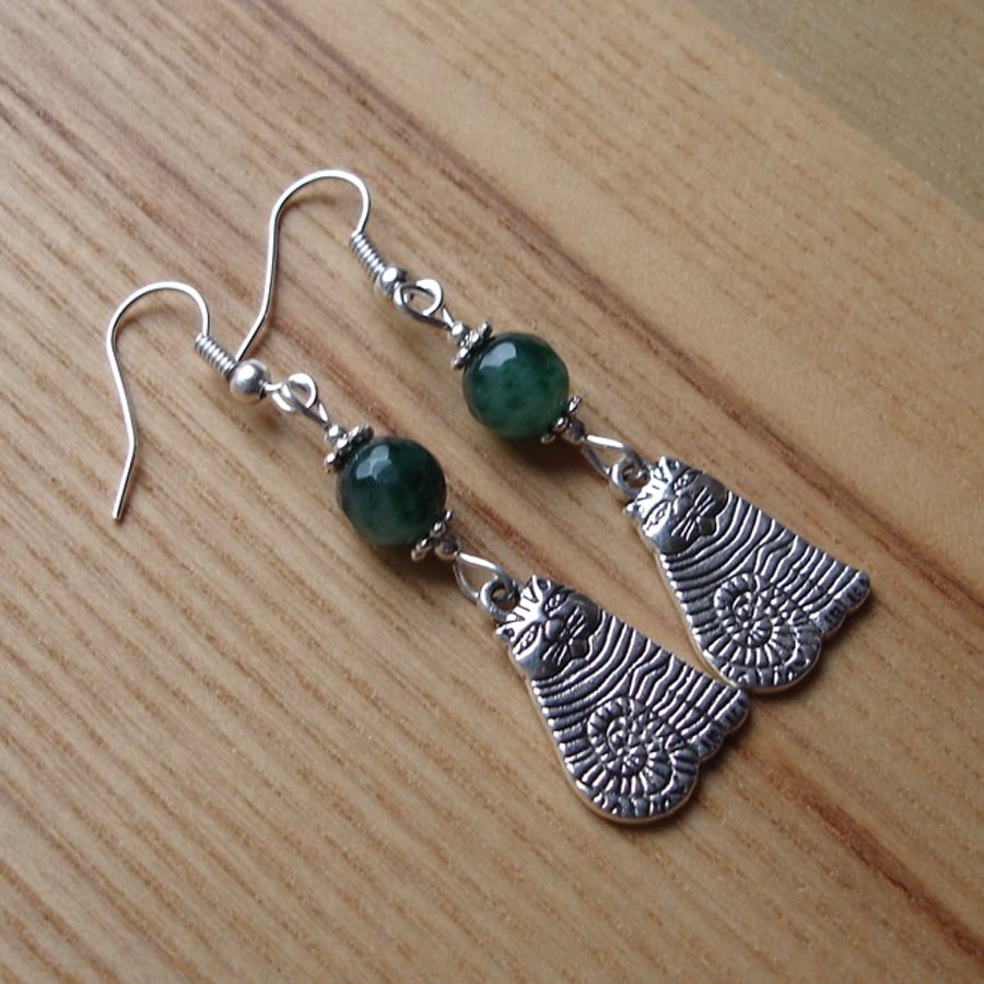 Green Striped Cheshire Cat Charm Earrings - Gift for Her