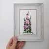 Embroidered Art - Hollyhocks,  framed or unframed
