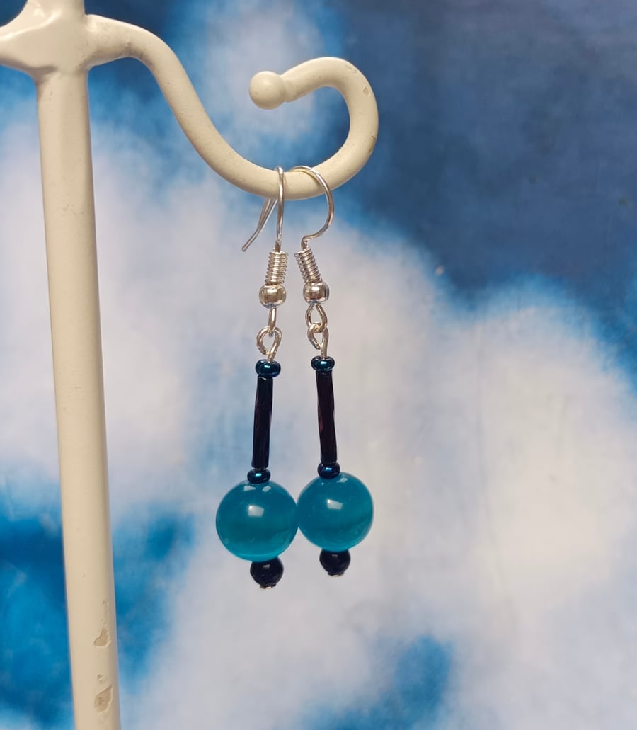 Stunning Sky Blue Glass Beaded Earrings