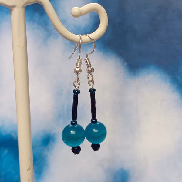 Stunning Sky Blue Glass Beaded Earrings