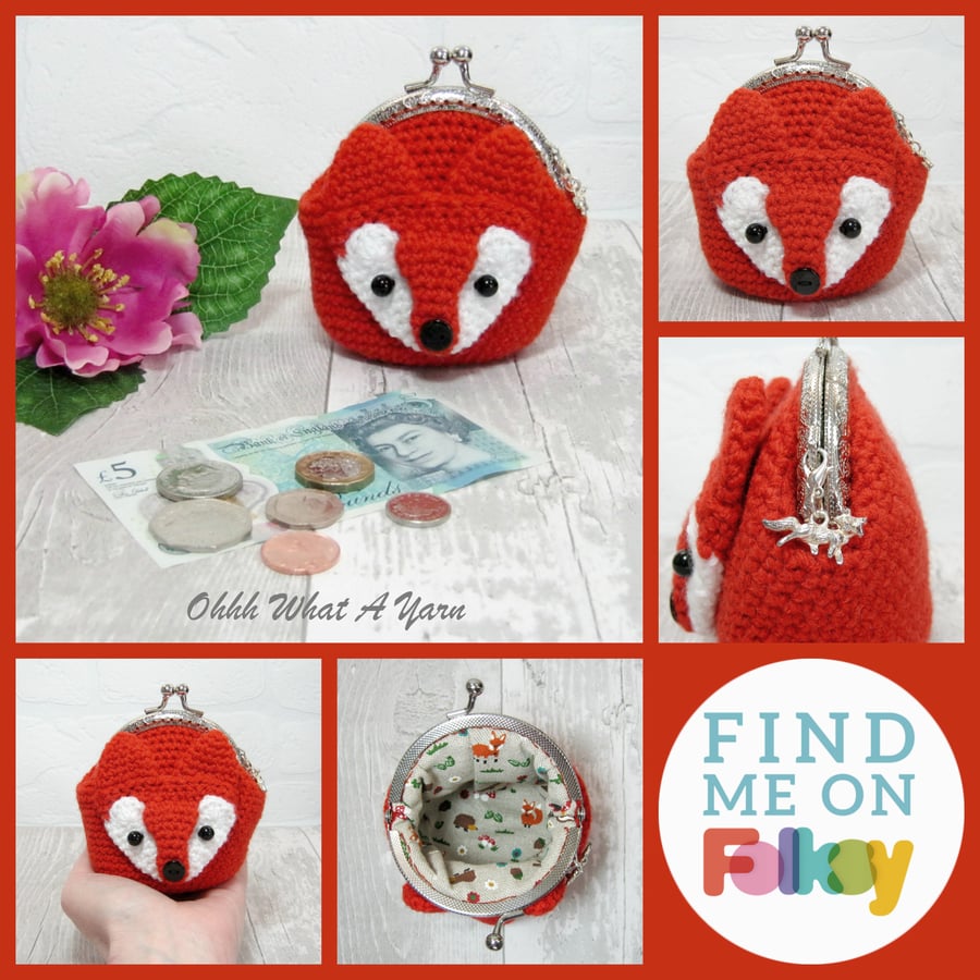 Crochet fox purse, crochet purse, coin purse, fox coin purse, fox gift