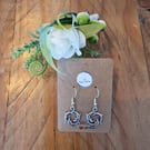 Antique Silver Toned Swimming Dolphin Circle Drop Earrings