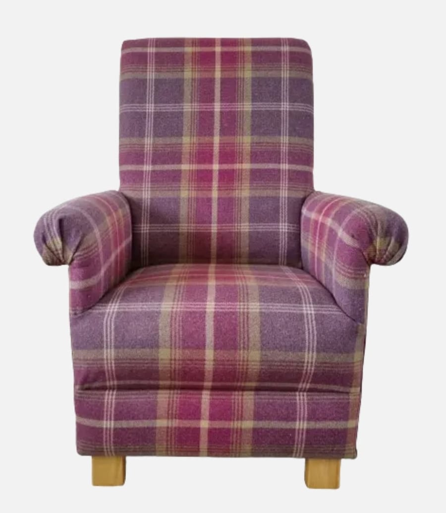 Purple Tartan Armchair Adult Chair Balmoral Check Checked Fabric Lilac Cream 