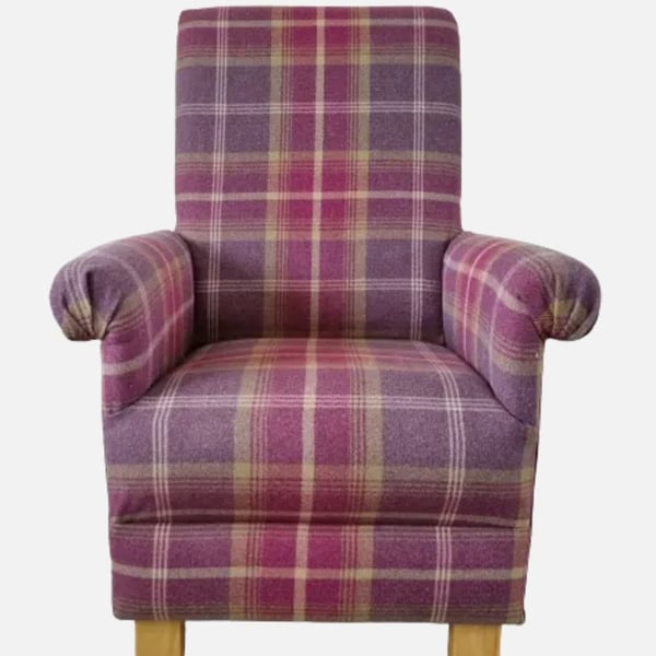 Purple Tartan Armchair Adult Chair Balmoral Check Checked Fabric Lilac Cream 