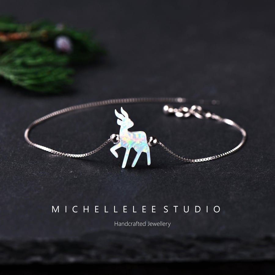 Opal Gazelle Bracelet With 925 Sterling Silver Chain