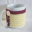 Crochet Mug Cosy Mug Wrap Mug Hug Maroon Yellow 100% Cotton Hygge OOAK Ver. 30