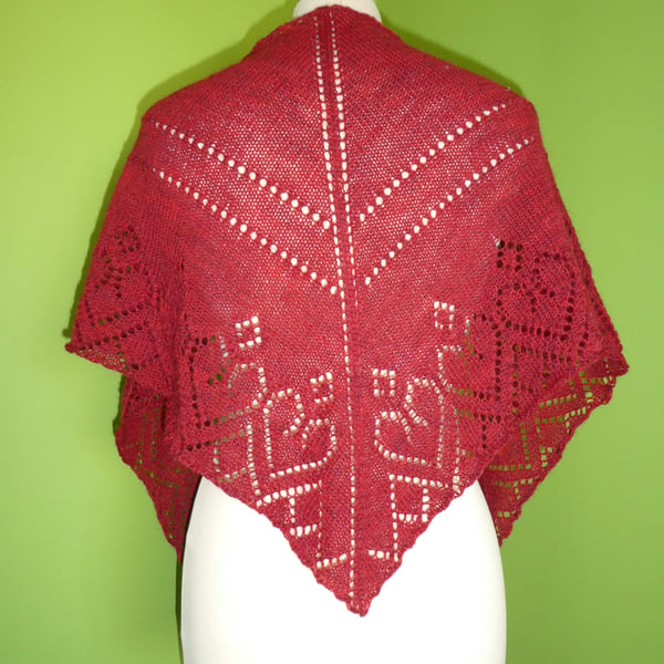 Red Heart Shawl Triangular Scarf  in 4ply Wool