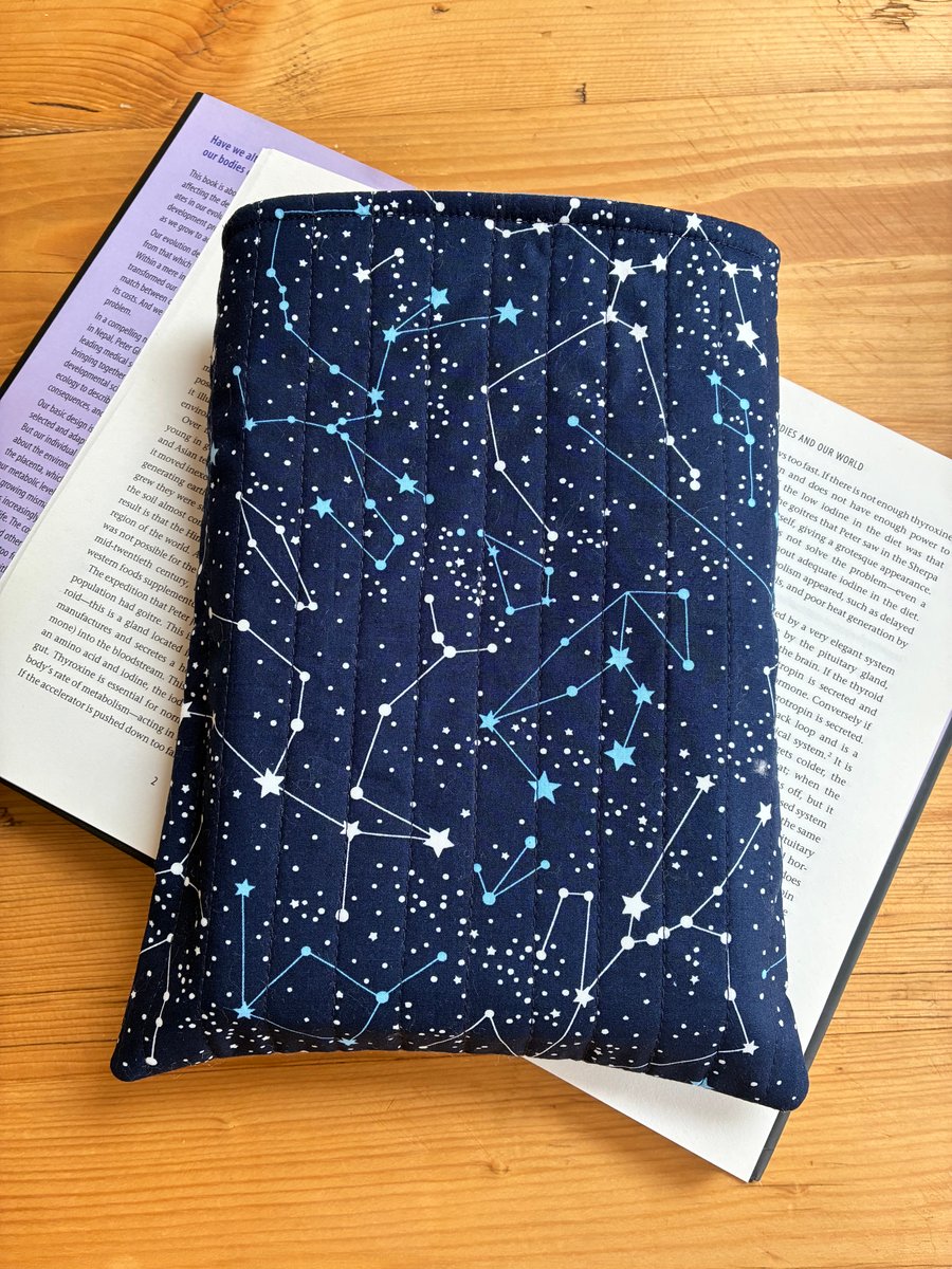 Constellation Print Quilted Fabric Book Sleeve - Hardback Size 