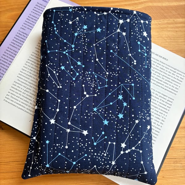 Constellation Print Quilted Fabric Book Sleeve - Hardback Size 