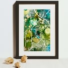 Personalised Custom Made Hand Painted Map - 6x4 alcohol ink map Green and gold