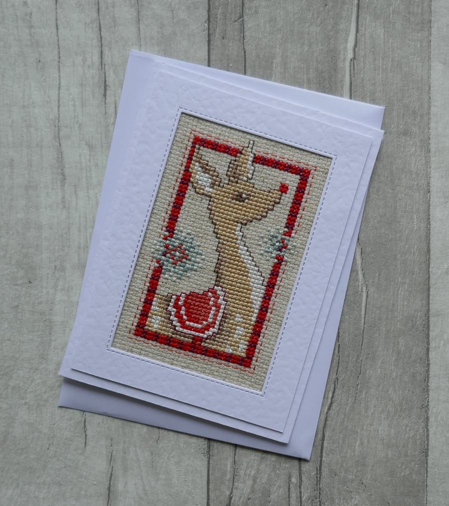 Christmas Card - Cross Stitch Rudolph