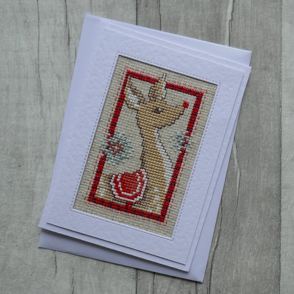 Christmas Card - Cross Stitch Rudolph