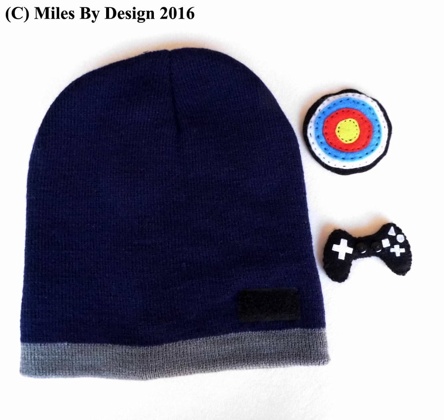 Boys Beanie Hat with 2 Interchangeable Motifs