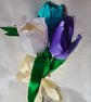 Beautiful Trio of Ribbon Tulips  - White, Dark Purple & Turquoise. - Image 3