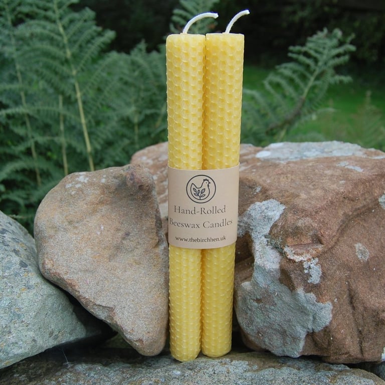 Pair of Hand Rolled Beeswax Tapers (23cm)