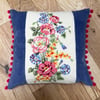 Repurposed tapestry floral cushion lavender and pink