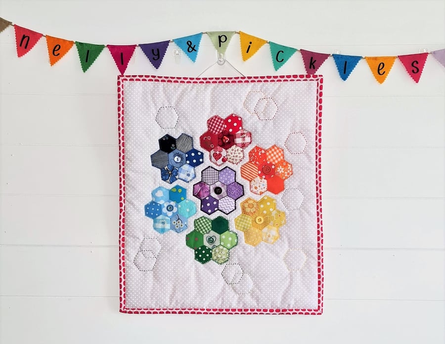 Patchwork Rainbow Quilted Wall Hanging
