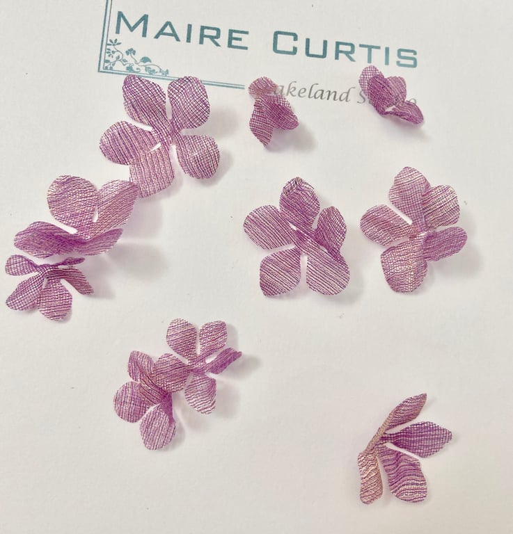 Metallic Silk Organza Violet Gold Apple Blossom Flowers