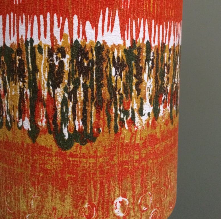 Olive Orange VIBRATIONS Nicola Wood Heals 60s MCM Vintage Fabric Lampshade 