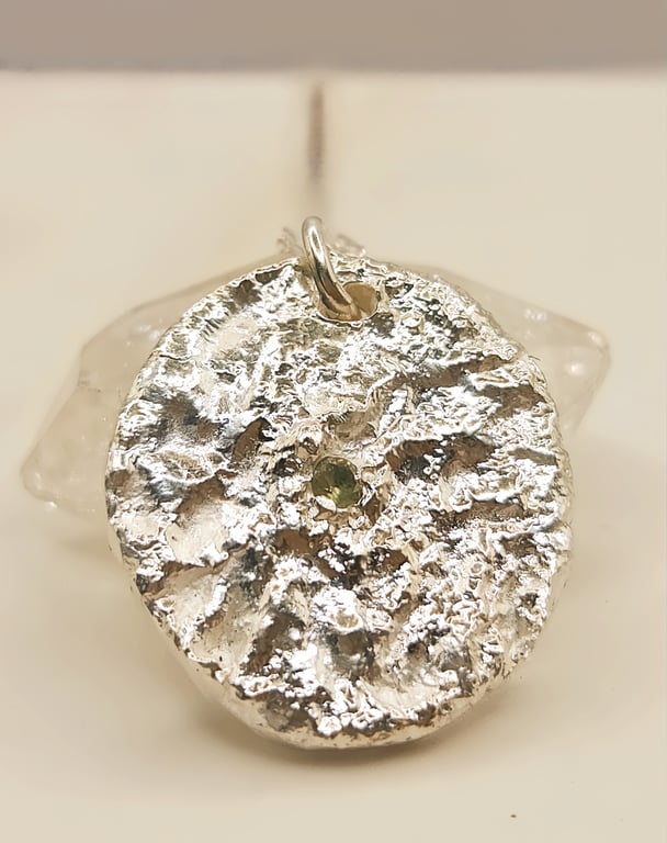 Reticulated Sterling Silver Pendant with Green Sapphire