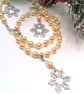 Enamel Snowflake on A Champagne Pearl and Crystal Necklace and Earrings Set - Image 7