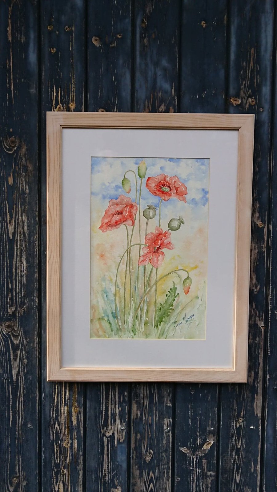 Red poppies watercolour painting in Norfolk