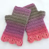 Dragon Scale Cuff  Fingerless Mitts Gloves Mauve Olive Pink