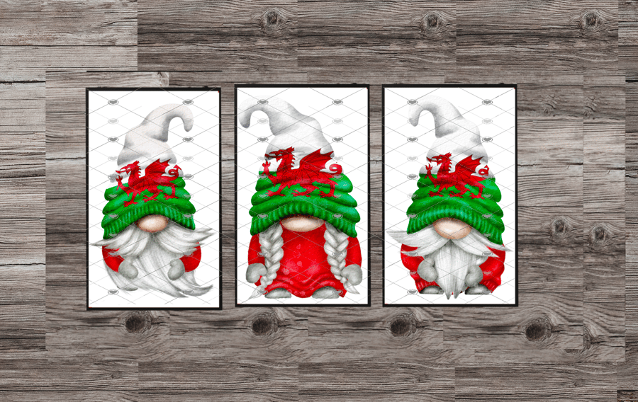 Welsh Flag Gnome Prints, Set Of 3 Welsh Gonk Prints, Gnome Custom Prints