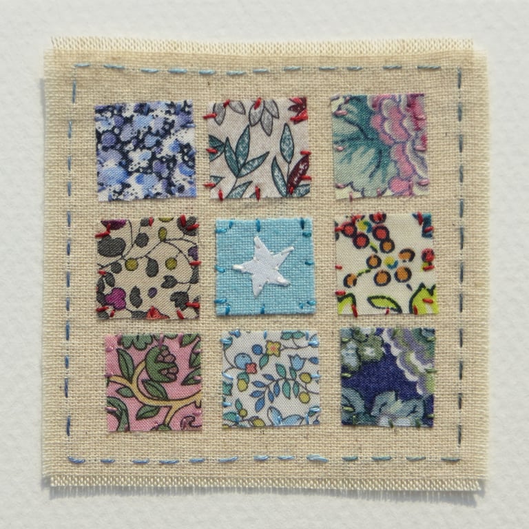 Christmas Star Patchwork hand-stitched card with tiny applique star! So pretty!