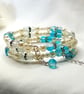 Faux Pearls & Light Blue Cracked Glass Bracelet - Image 2