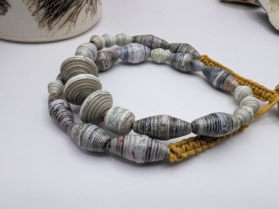 Paper bead and macrame necklace