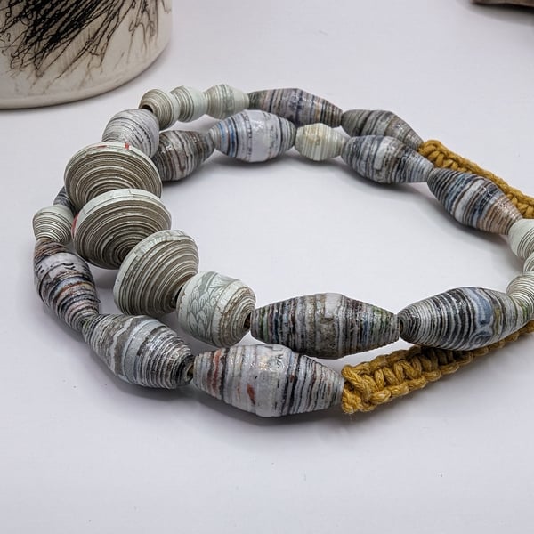 Paper bead and macrame necklace