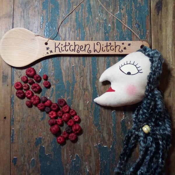 Kitchen Witch folk art, primitive, witch, Yule hanging,kitchen decor