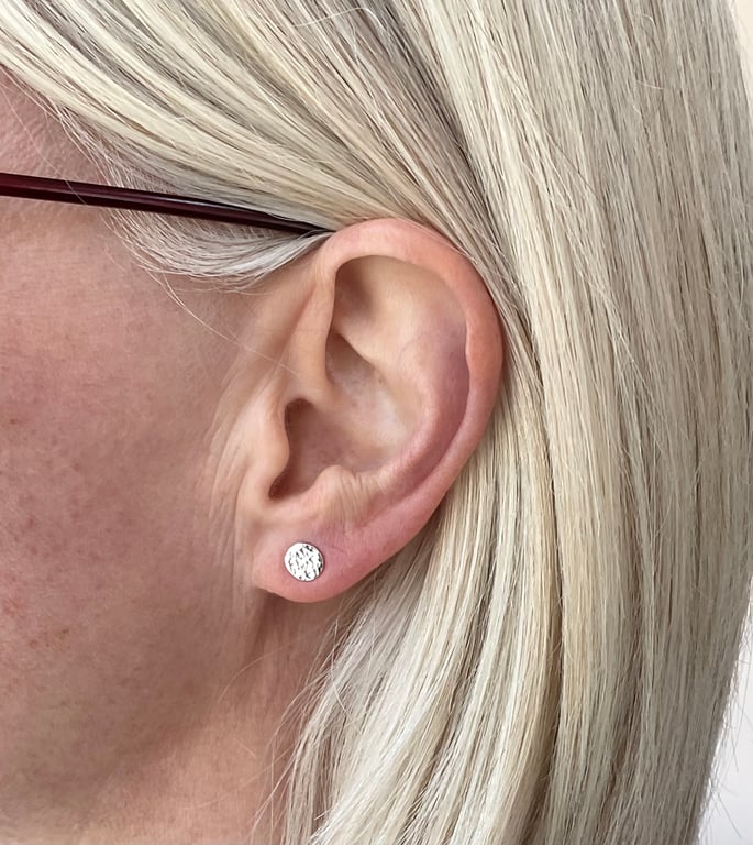 Hammered sterling silver disc stud earrings, handmade jewellery, round earrings 