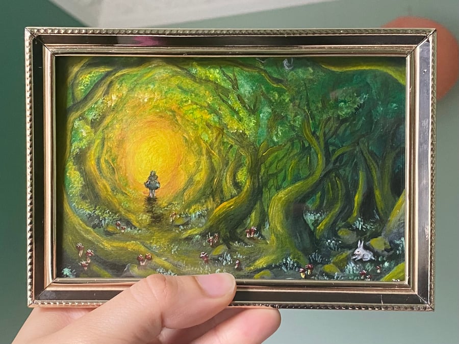 Alice in Wonderland Painting - "Bunny Spot" 2025 - Acrylic Paint - 15cmx10,5cm