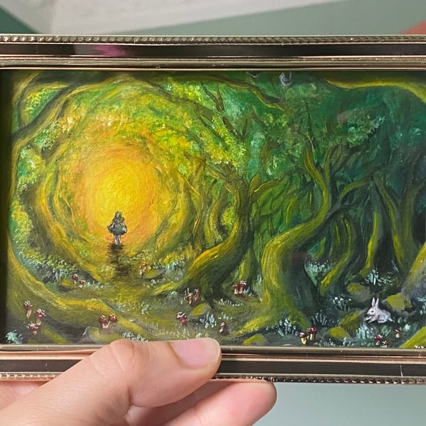 Alice in Wonderland Painting - "Bunny Spot" 2025 - Acrylic Paint - 15cmx10,5cm