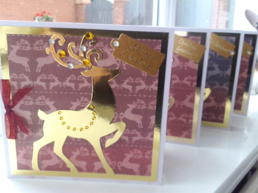 Pack of 4 luxury stag Christmas cards