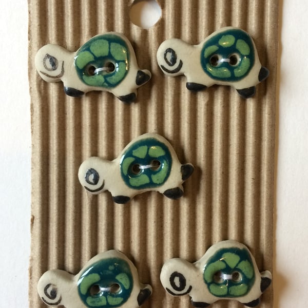 Set of 5 fun ceramic tortoise buttons