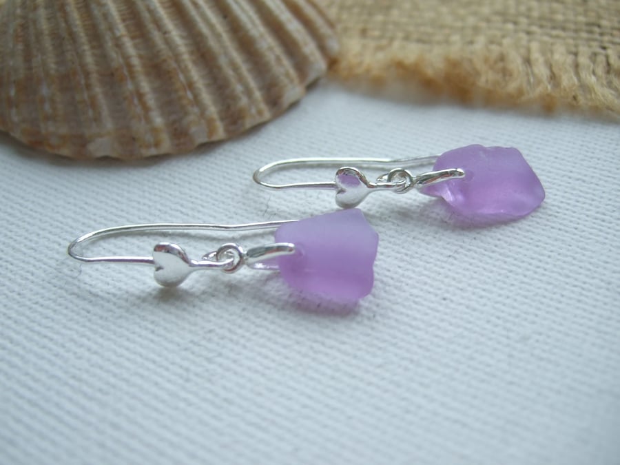 Purple sea glass earring, Neodymium beach heart earrings, Spanish color changing