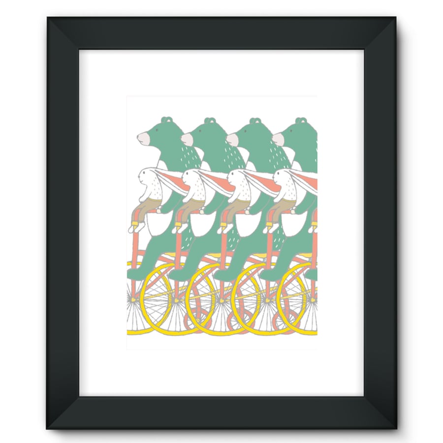 Bear And Bunny Bike Ride Framed Print