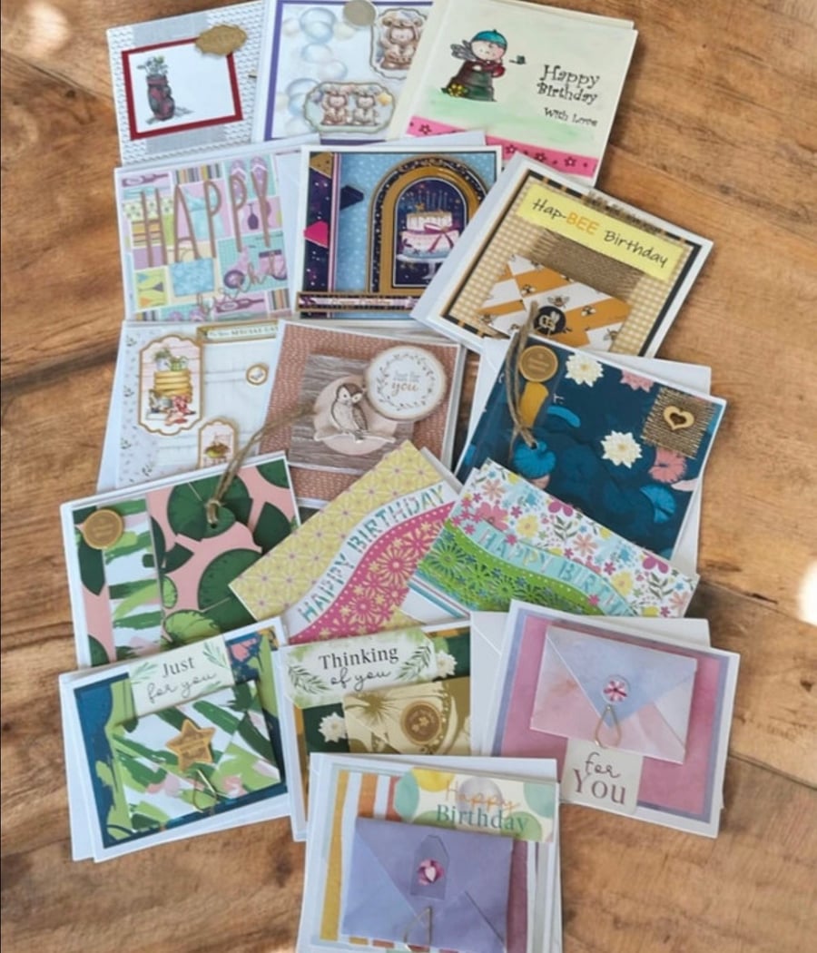 Mixed bundle of 16 handmade cards for every occasion.