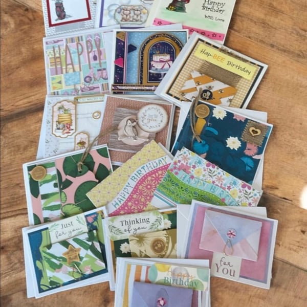 Mixed bundle of 16 handmade cards for every occasion.